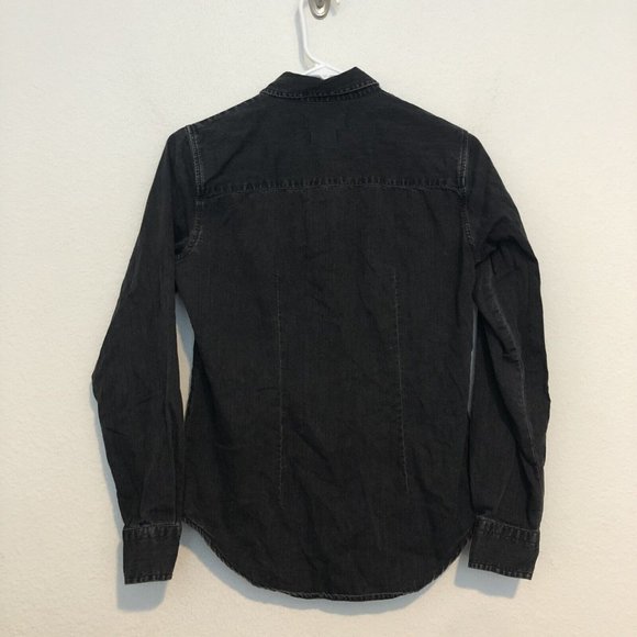 Madewell Black Denim Front Ruffle Button Up Shirt Top Women Size Small - Picture 4 of 16